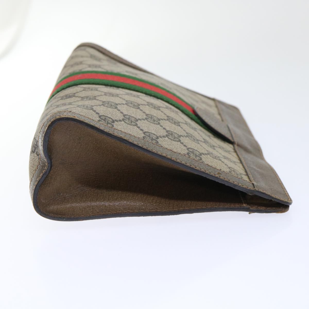 GUCCI GG Canvas Web Sherry Line Clutch Bag PVC Leather Beige Red ep1571