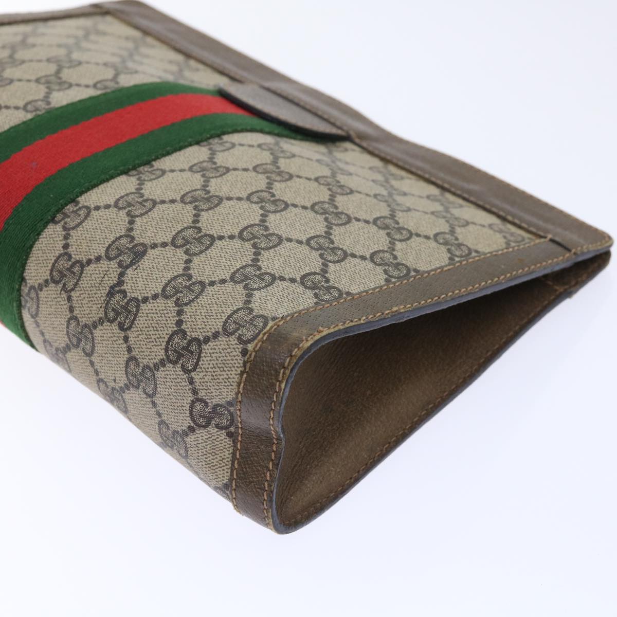 GUCCI GG Canvas Web Sherry Line Clutch Bag PVC Leather Beige Red ep1571