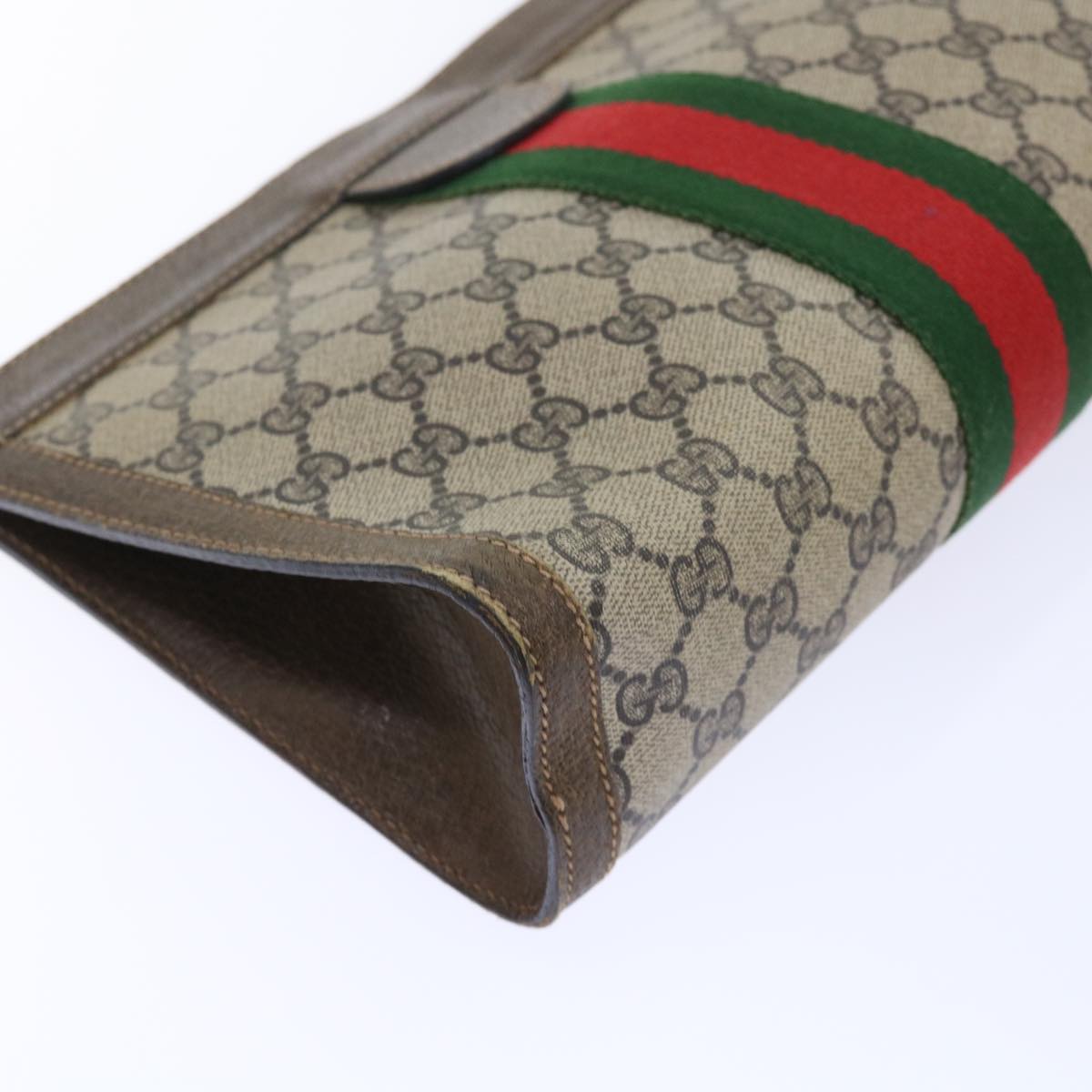 GUCCI GG Canvas Web Sherry Line Clutch Bag PVC Leather Beige Red ep1571