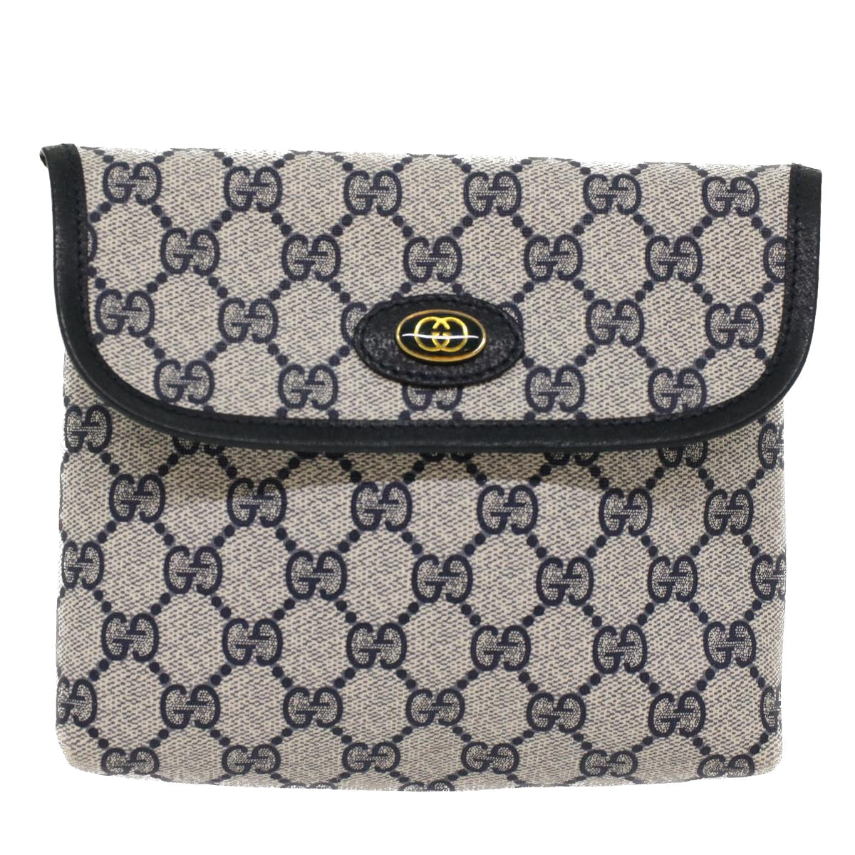 GUCCI GG Canvas Pouch PVC Leather Gray Navy 010 378 ep1572