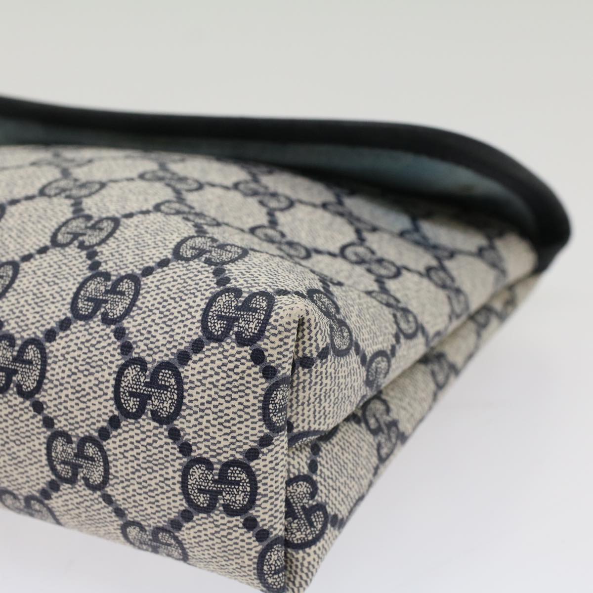 GUCCI GG Canvas Pouch PVC Leather Gray Navy 010 378 ep1572