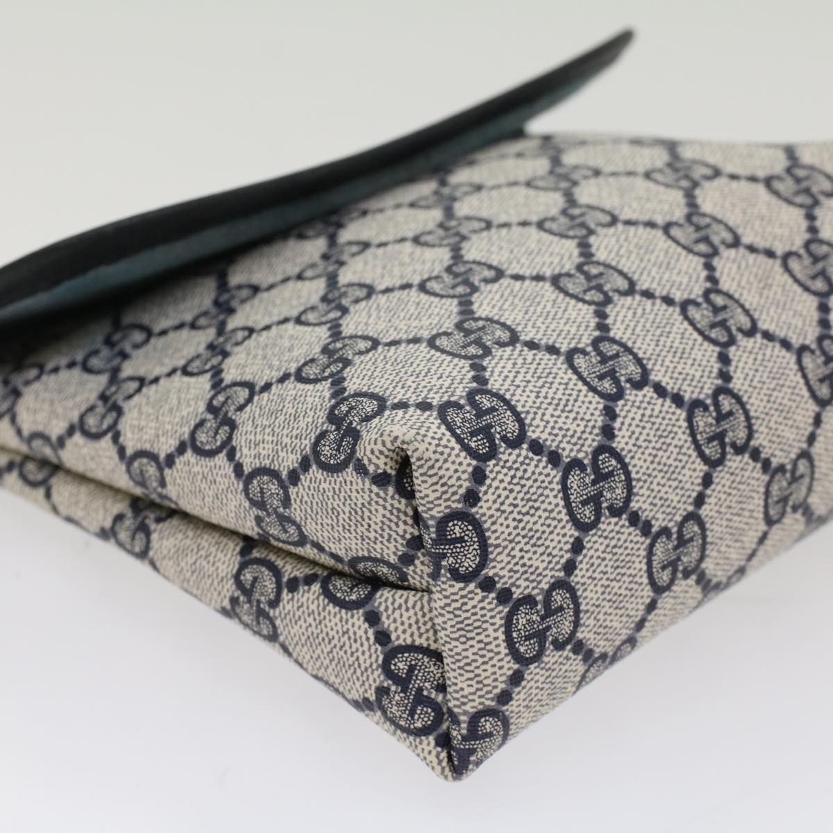 GUCCI GG Canvas Pouch PVC Leather Gray Navy 010 378 ep1572