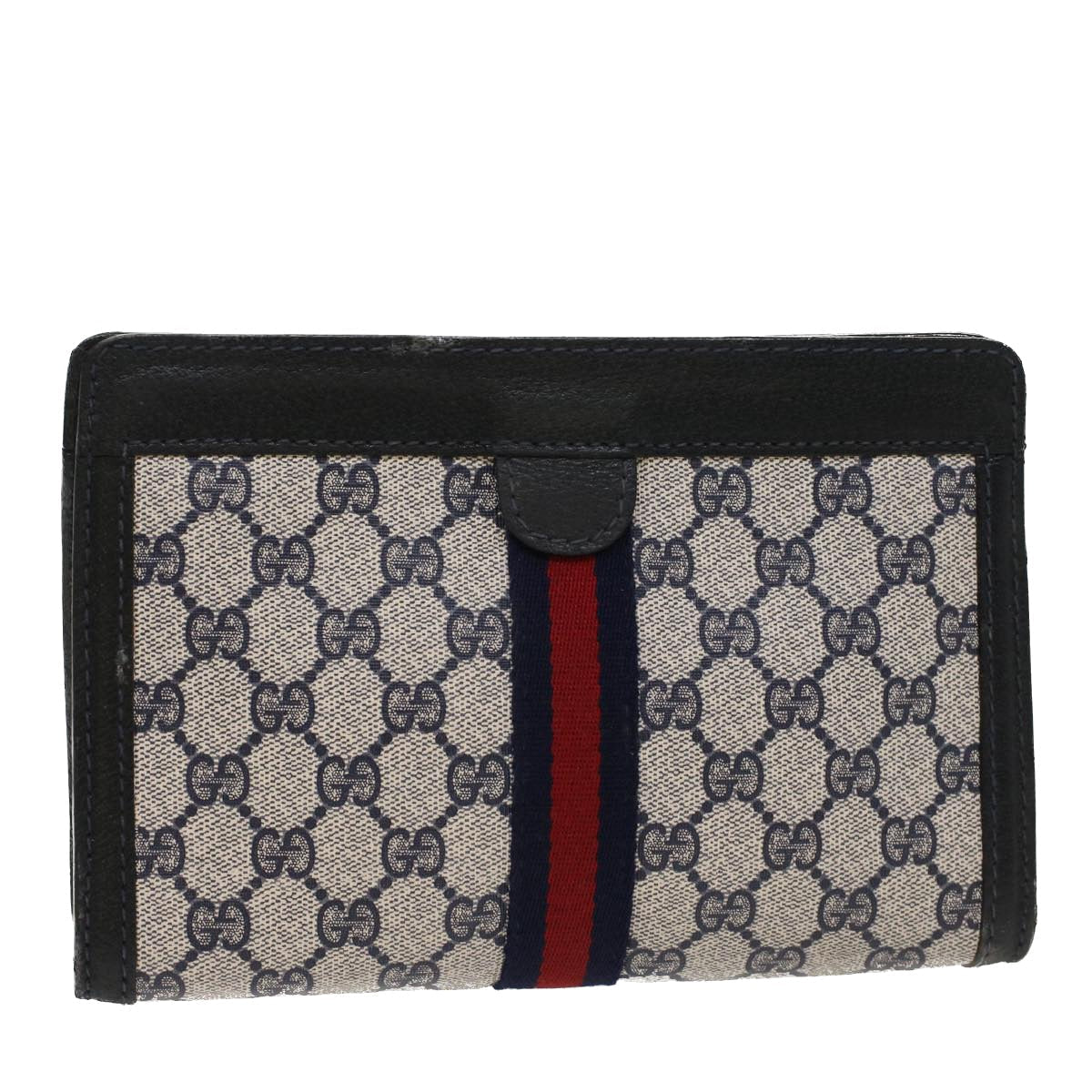 GUCCI GG Canvas Sherry Line Clutch Bag Gray Red Navy 04 014 2125 23 ep1574