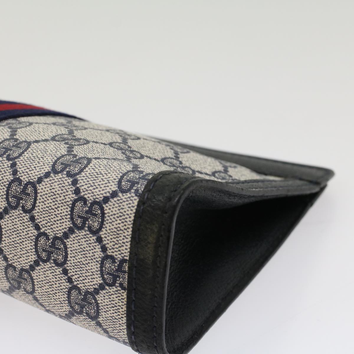 GUCCI GG Canvas Sherry Line Clutch Bag Gray Red Navy 04 014 2125 23 ep1574