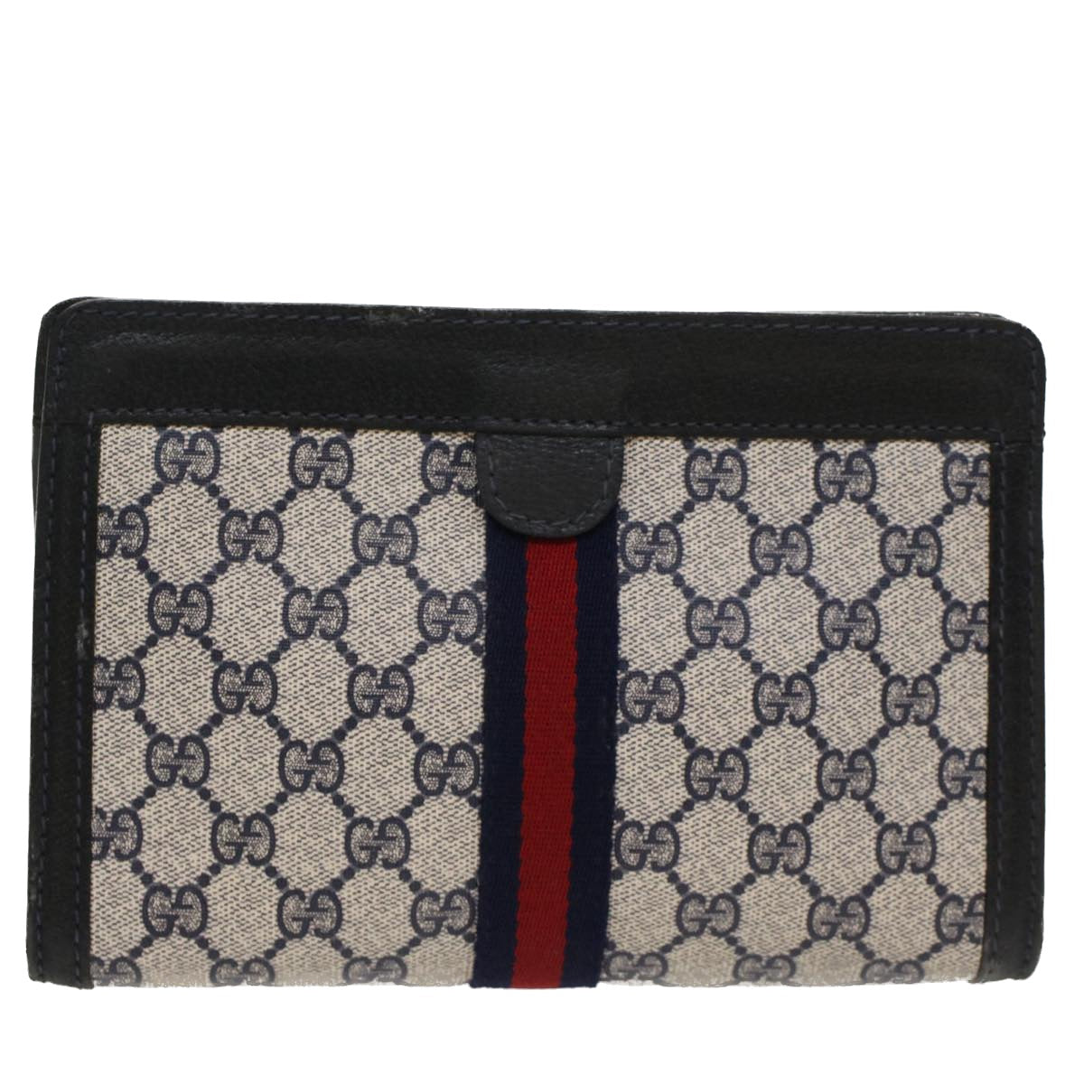 GUCCI GG Canvas Sherry Line Clutch Bag Gray Red Navy 04 014 2125 23 ep1574