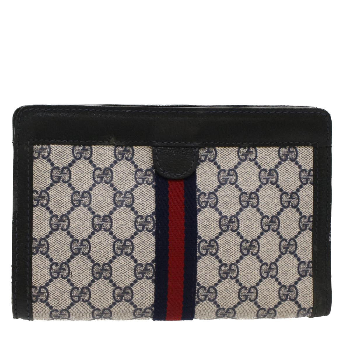 GUCCI GG Canvas Sherry Line Clutch Bag Gray Red Navy 04 014 2125 23 ep1574