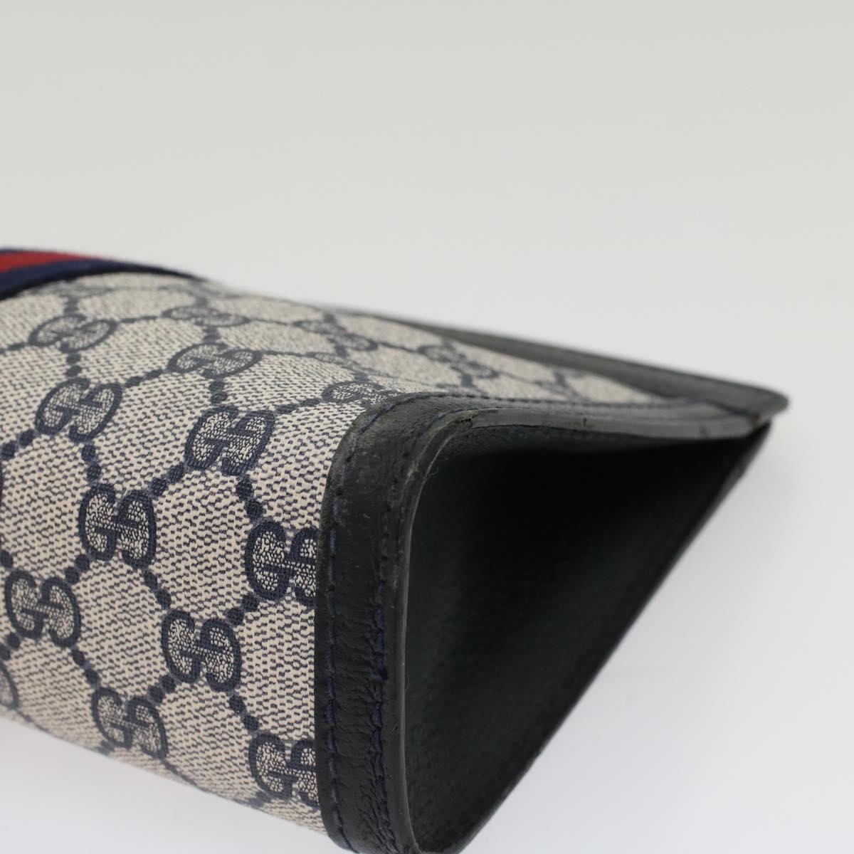 GUCCI GG Canvas Sherry Line Clutch Bag Gray Red Navy 04 014 2125 23 ep1574
