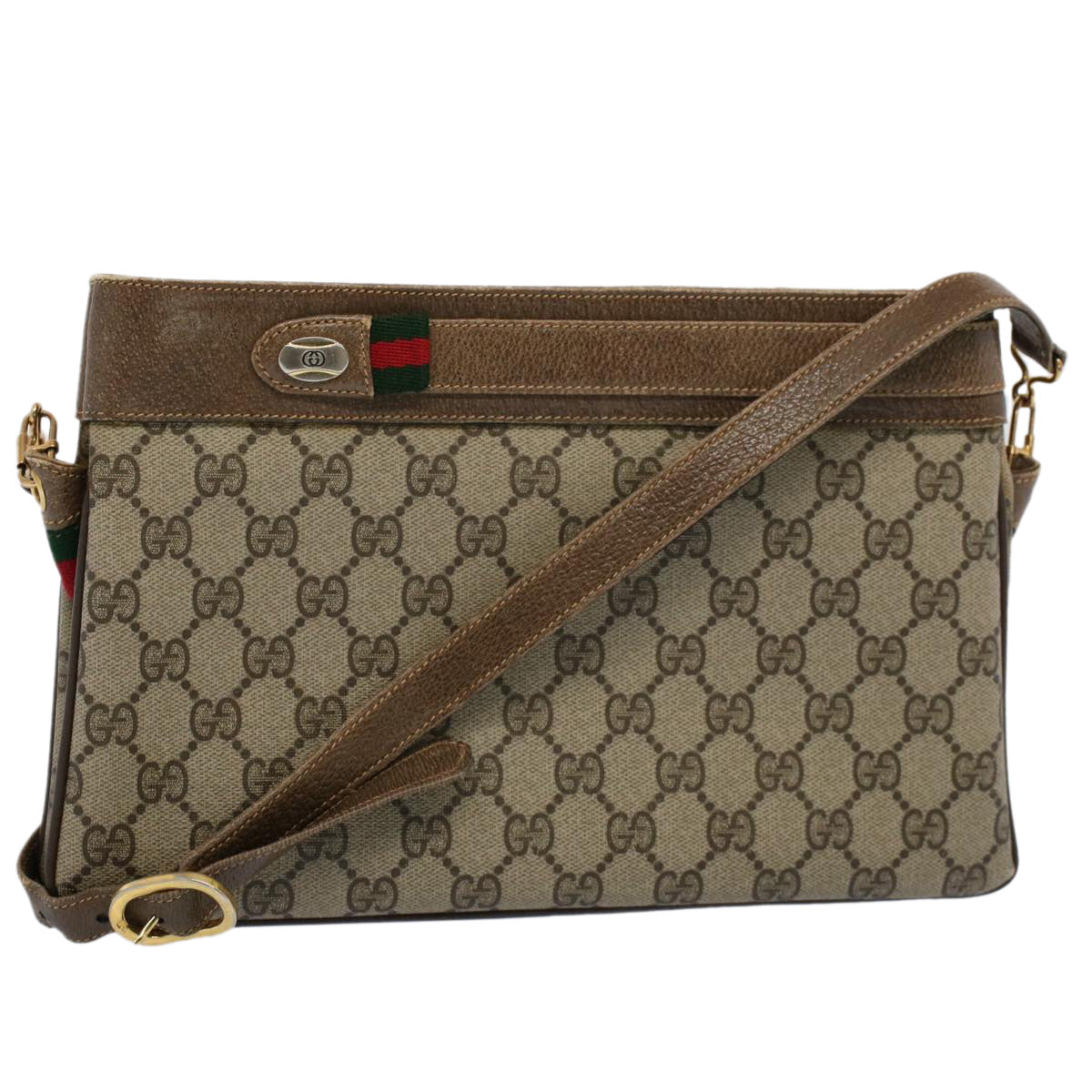 GUCCI GG Canvas Web Sherry Line Shoulder Bag Beige Red Green ep1575