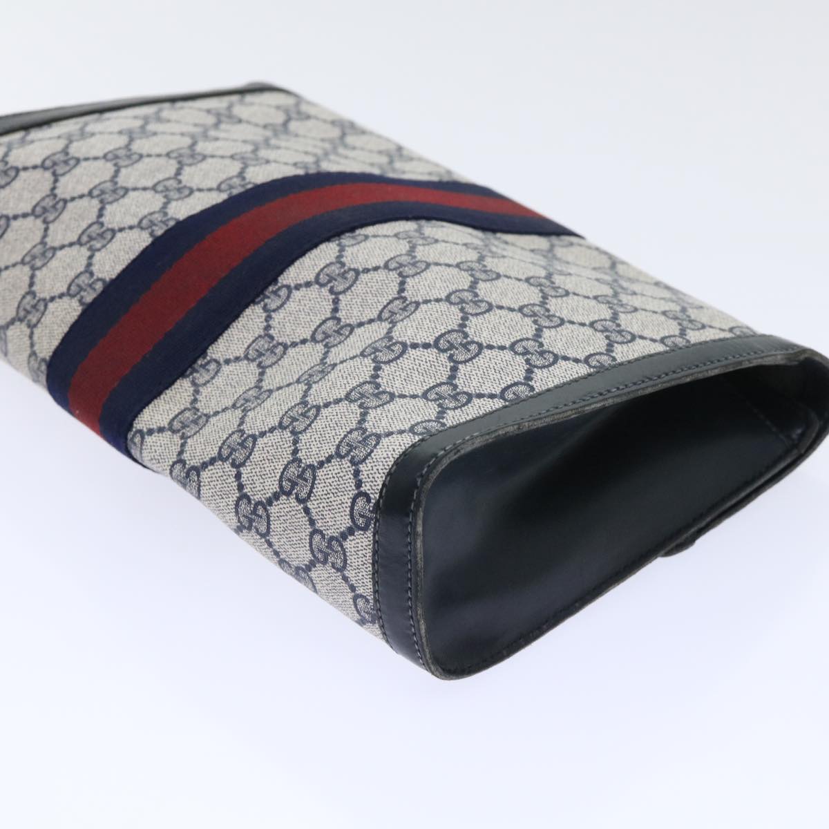 GUCCI GG Canvas Sherry Line Clutch Bag Gray Red Navy 07 014 3087 ep1579