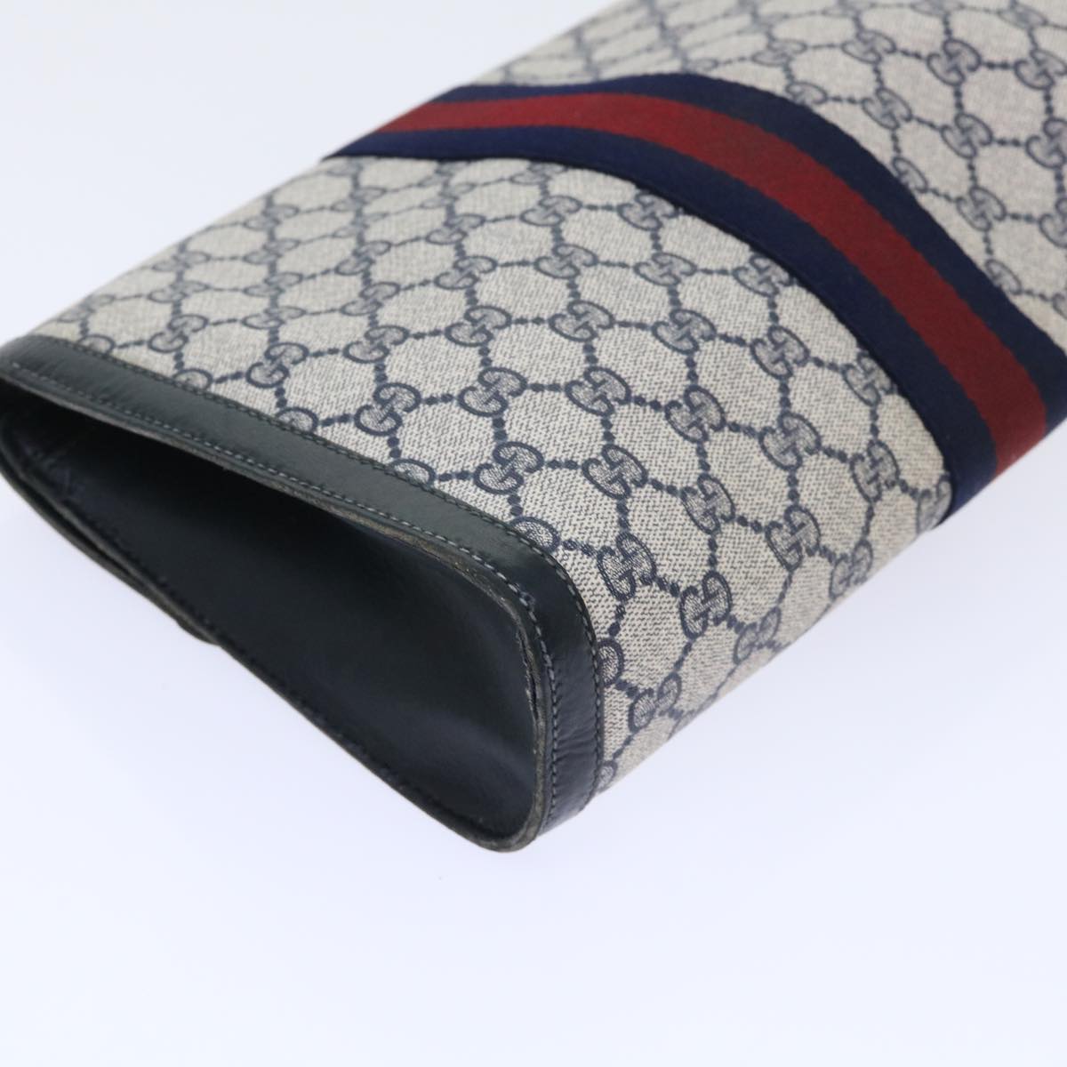 GUCCI GG Canvas Sherry Line Clutch Bag Gray Red Navy 07 014 3087 ep1579