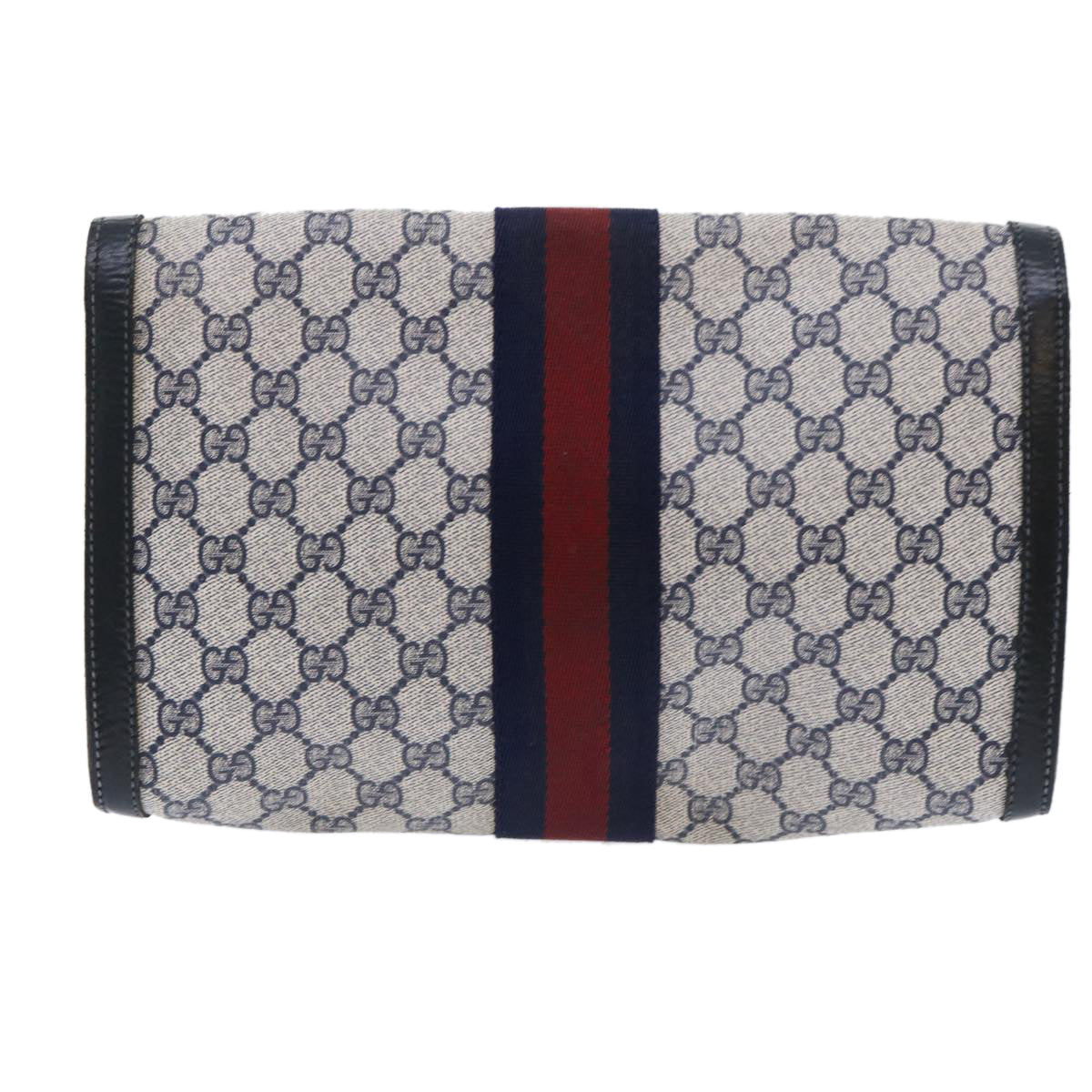 GUCCI GG Canvas Sherry Line Clutch Bag Gray Red Navy 07 014 3087 ep1579