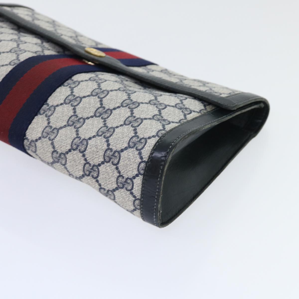 GUCCI GG Canvas Sherry Line Clutch Bag Gray Red Navy 07 014 3087 ep1579