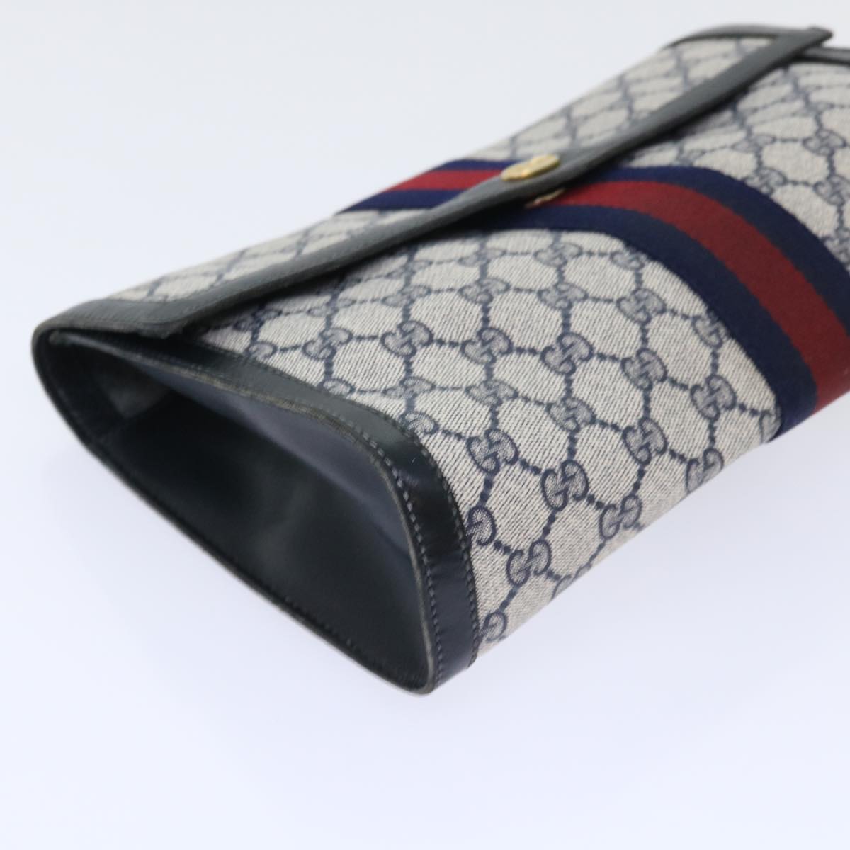 GUCCI GG Canvas Sherry Line Clutch Bag Gray Red Navy 07 014 3087 ep1579