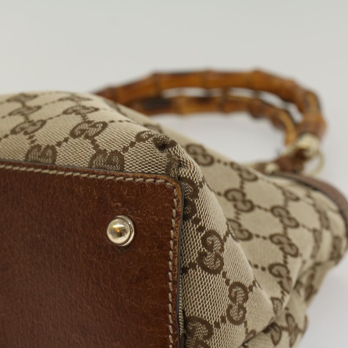 GUCCI GG Canvas Bamboo Hand Bag Beige 137395 ep1585