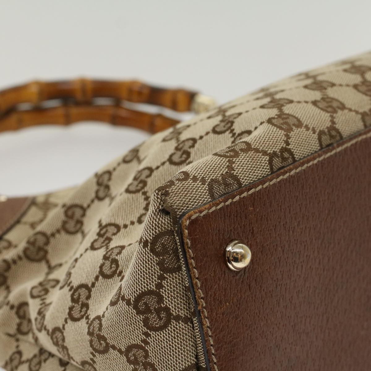 GUCCI GG Canvas Bamboo Hand Bag Beige 137395 ep1585