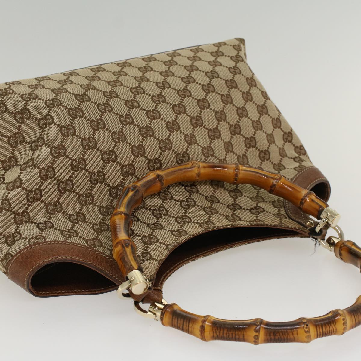 GUCCI GG Canvas Bamboo Hand Bag Beige 137395 ep1585