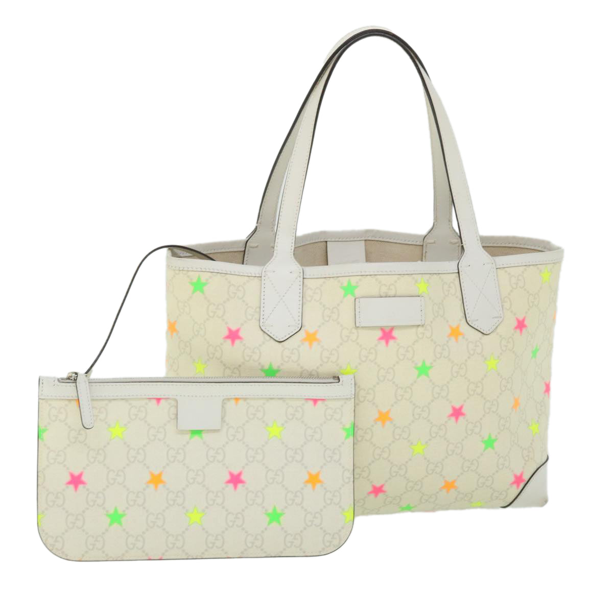 GUCCI GG Canvas Star Tote Bag PVC Leather White 309499 ep1600