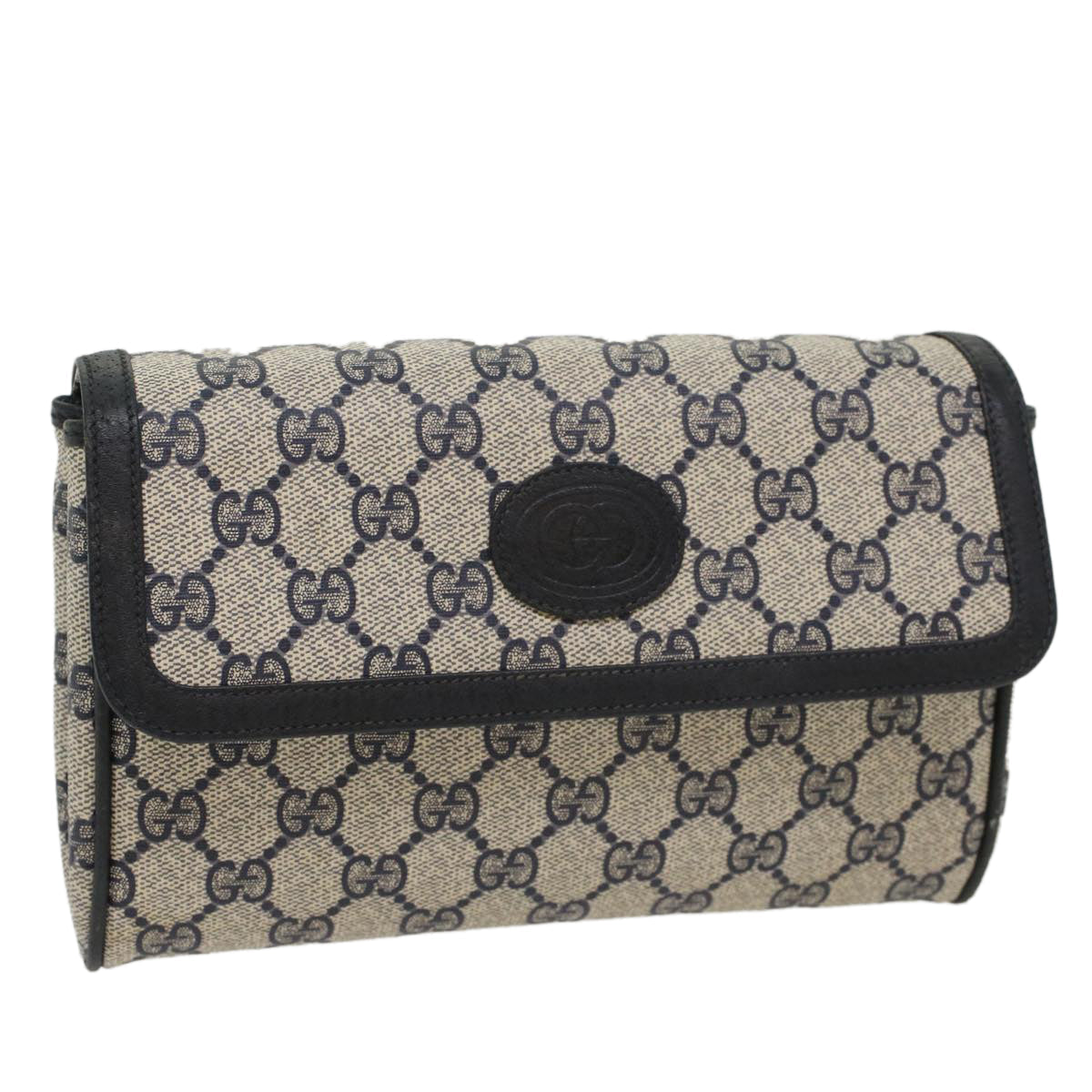 GUCCI GG Canvas Pouch PVC Leather Gray Navy ep1605