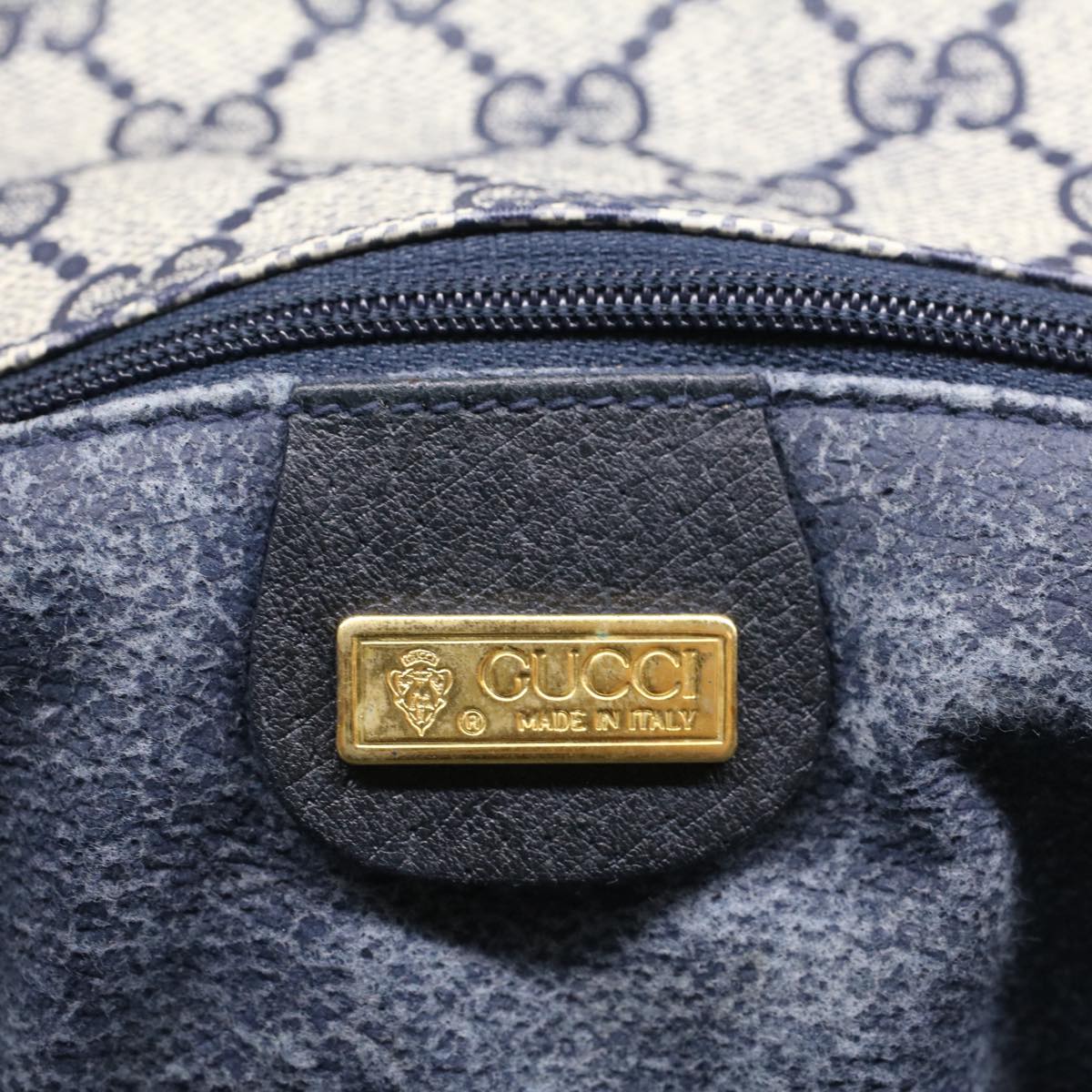 GUCCI GG Canvas Pouch PVC Leather Gray Navy ep1605
