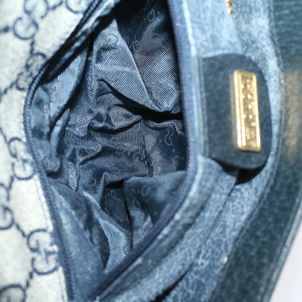 GUCCI GG Canvas Pouch PVC Leather Gray Navy ep1605