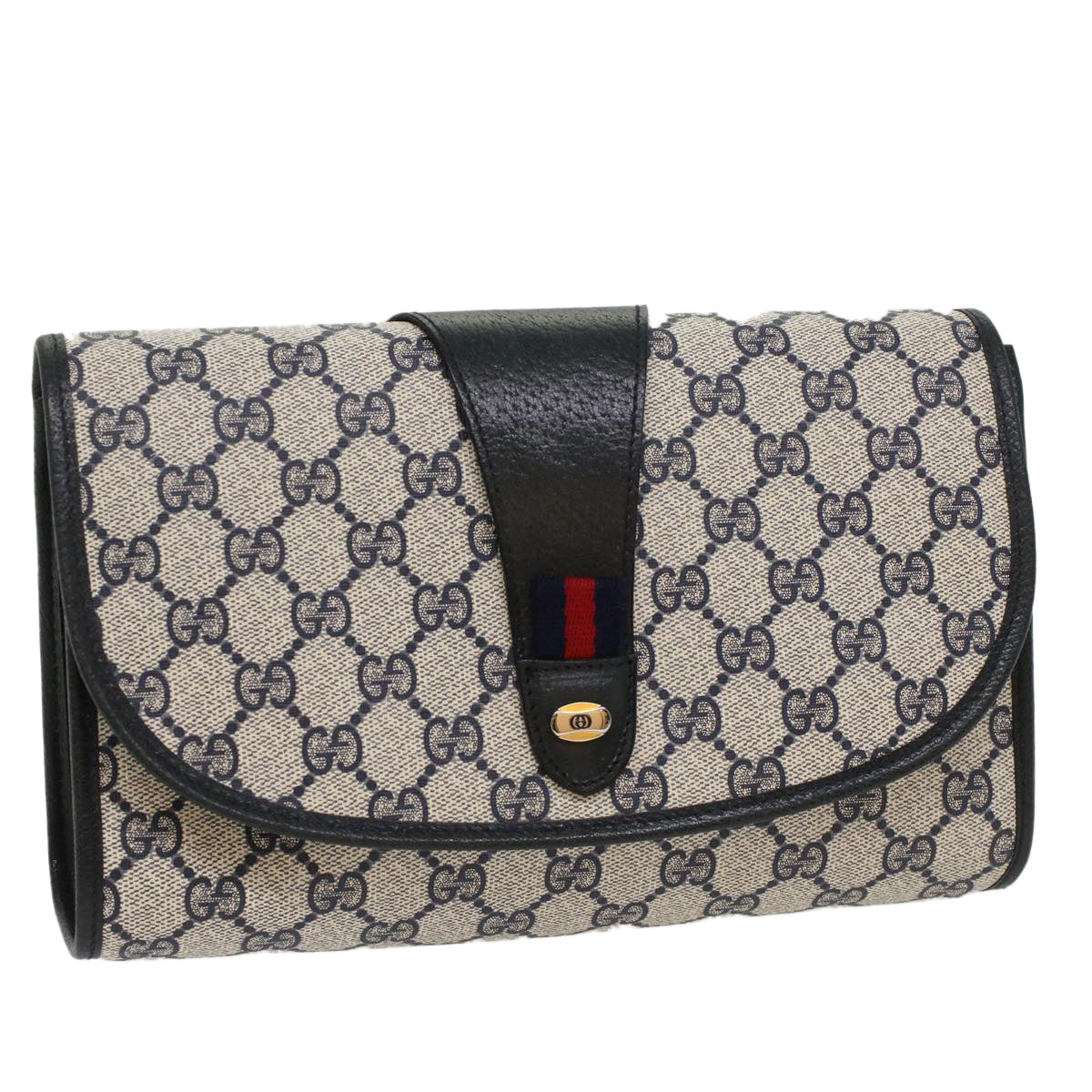 GUCCI GG Canvas Sherry Line Clutch Bag Gray Red Navy 89 01 030 ep1612