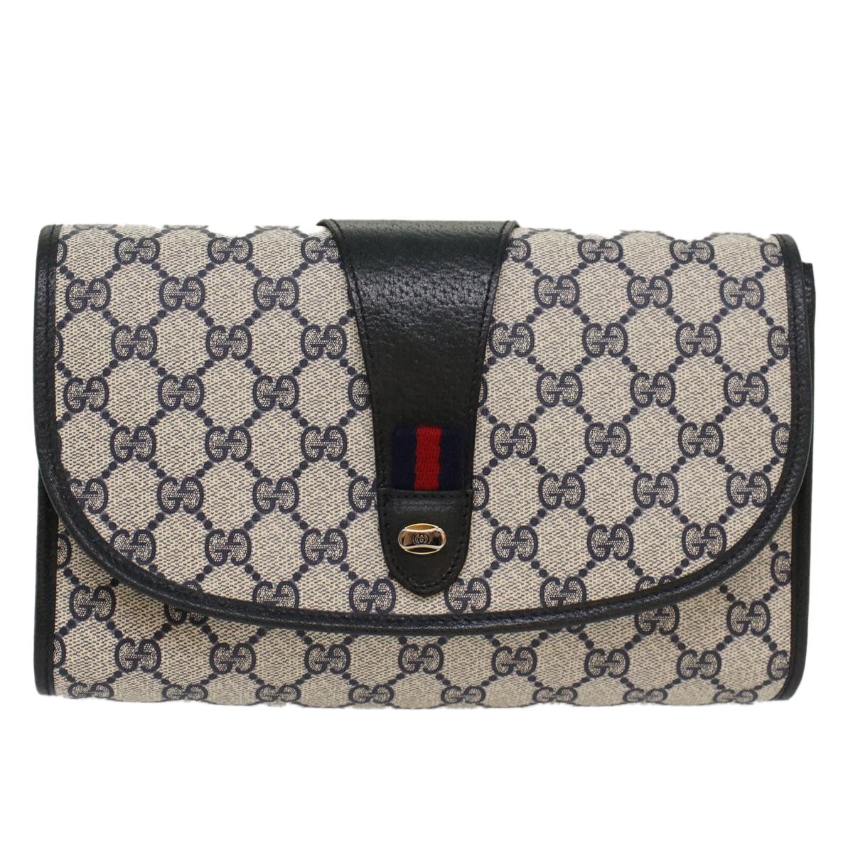 GUCCI GG Canvas Sherry Line Clutch Bag Gray Red Navy 89 01 030 ep1612