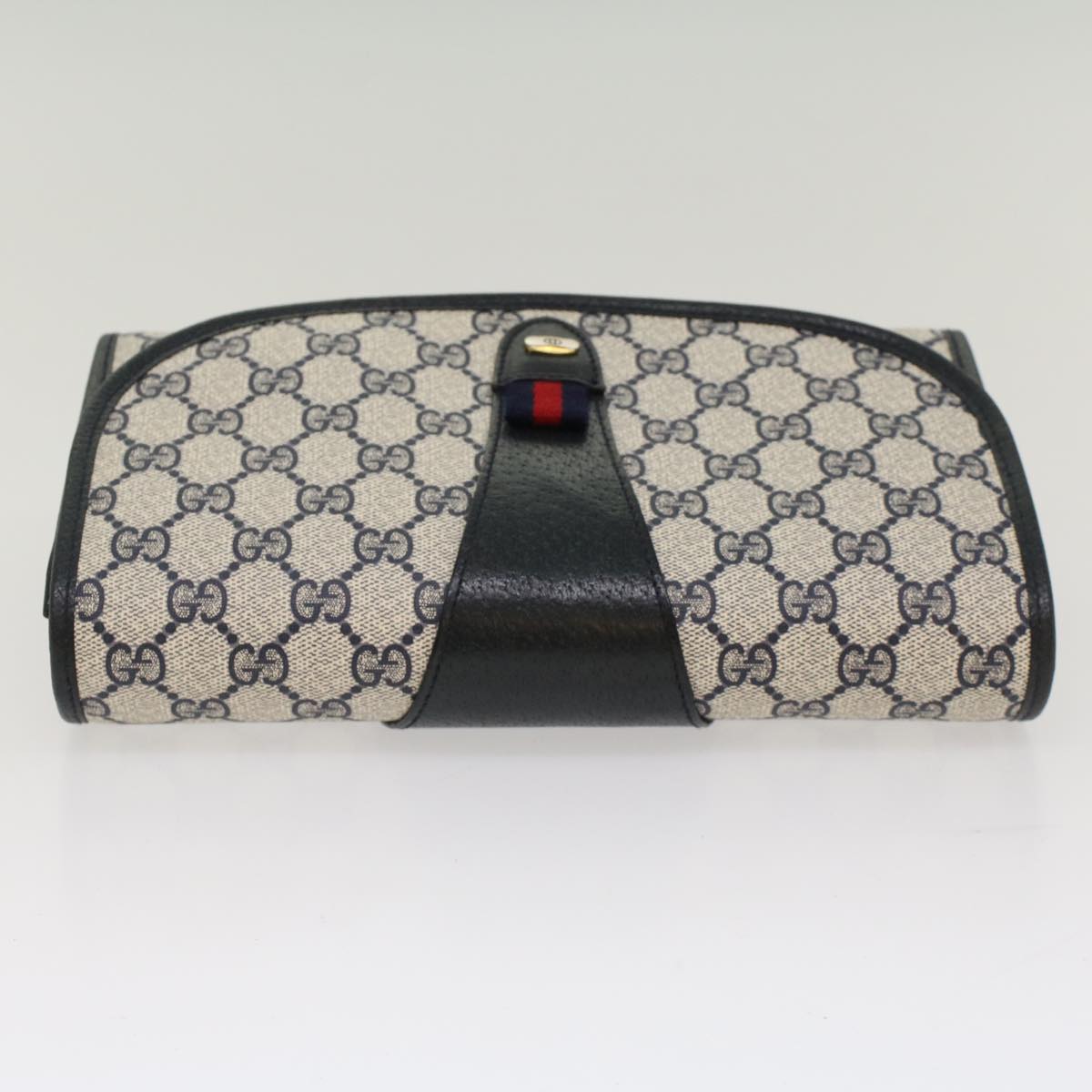 GUCCI GG Canvas Sherry Line Clutch Bag Gray Red Navy 89 01 030 ep1612