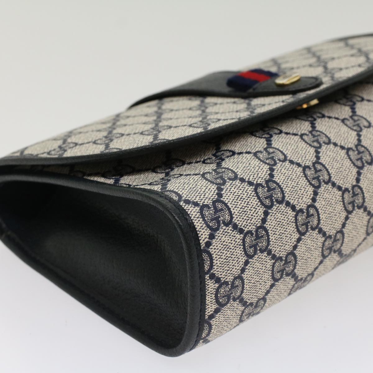GUCCI GG Canvas Sherry Line Clutch Bag Gray Red Navy 89 01 030 ep1612