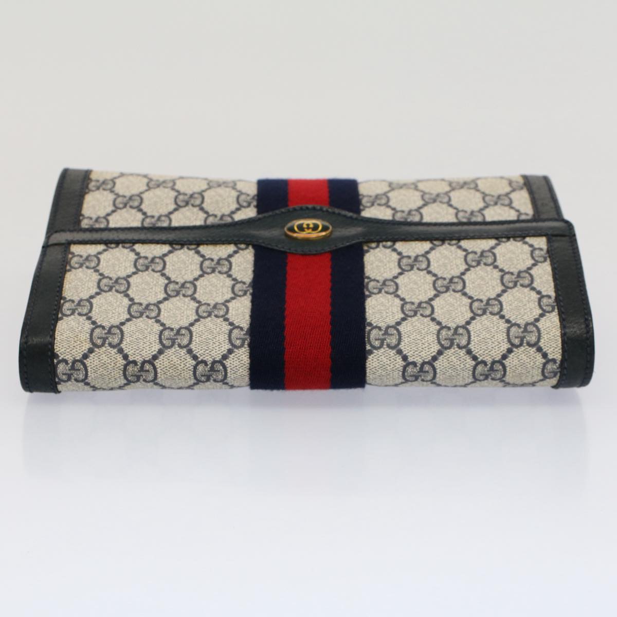 GUCCI GG Canvas Sherry Line Clutch Bag Gray Red Navy 89 01 006 ep1654