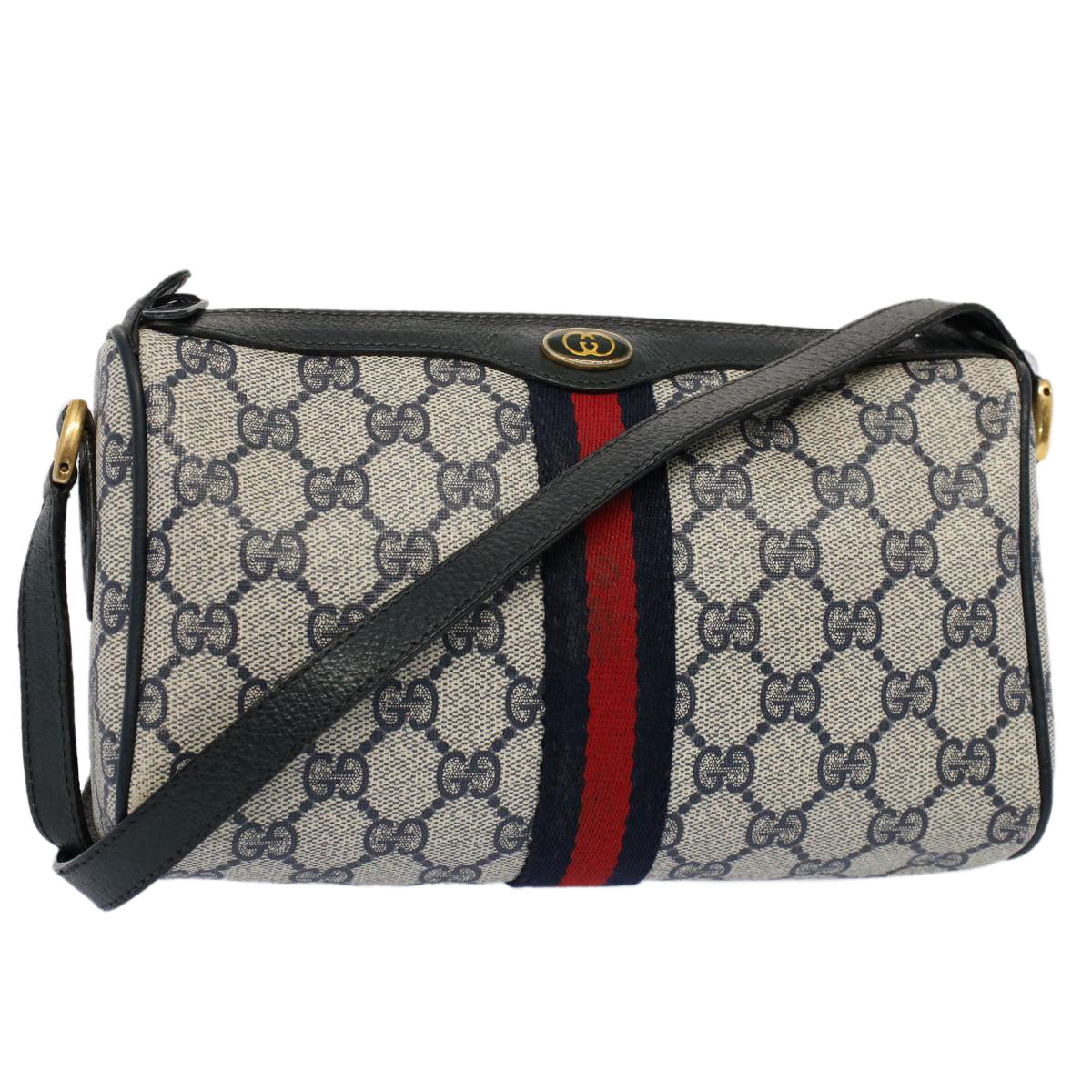 GUCCI GG Canvas Sherry Line Shoulder Bag Gray Red Navy 89 02 018 ep1660