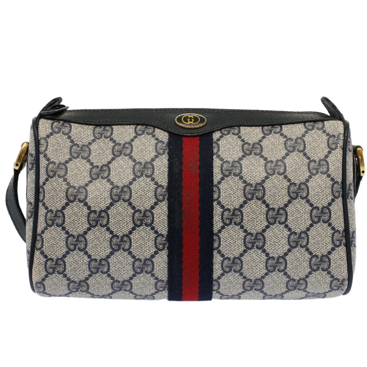 GUCCI GG Canvas Sherry Line Shoulder Bag Gray Red Navy 89 02 018 ep1660