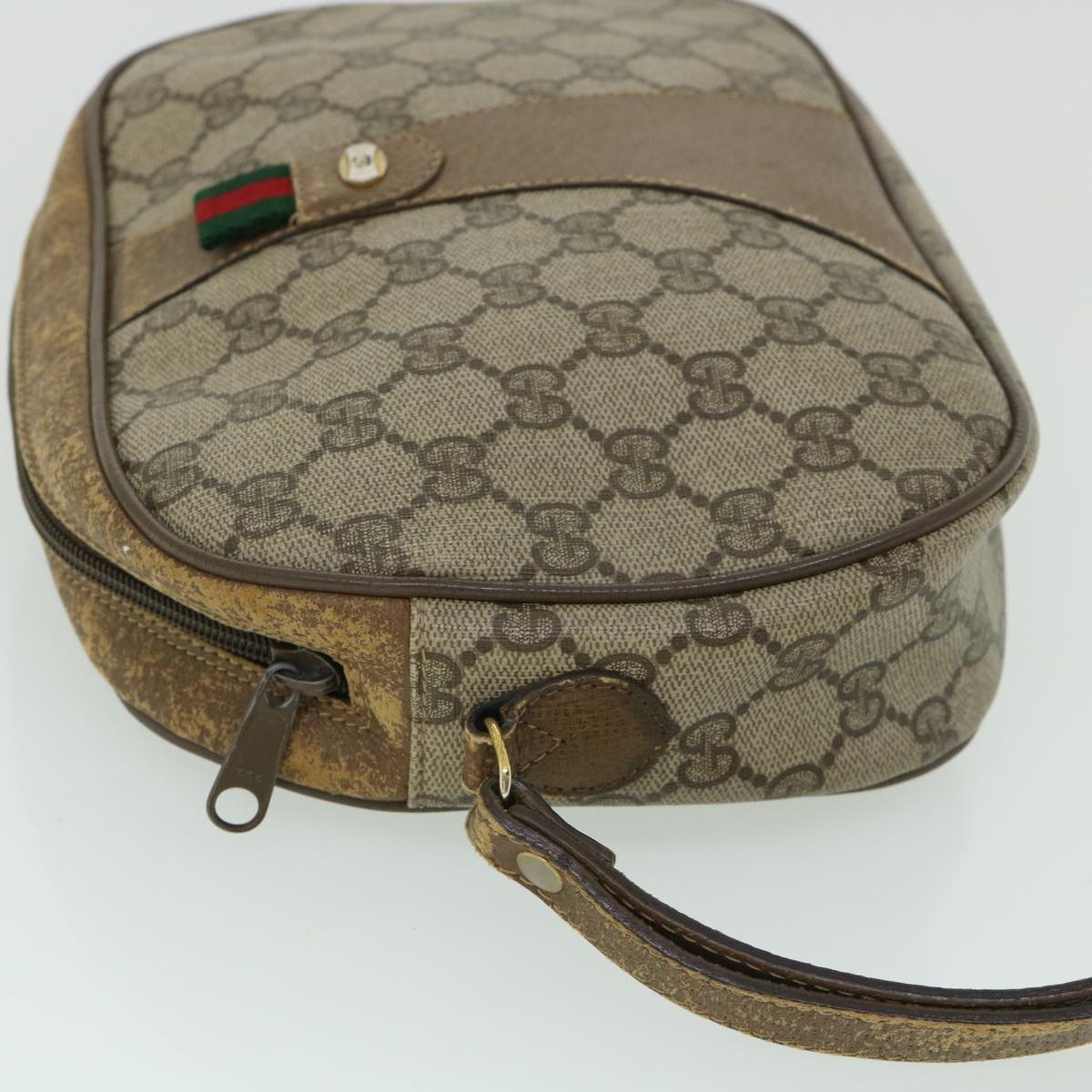 GUCCI GG Canvas Web Sherry Line Clutch Bag PVC Leather Beige Green ep1670