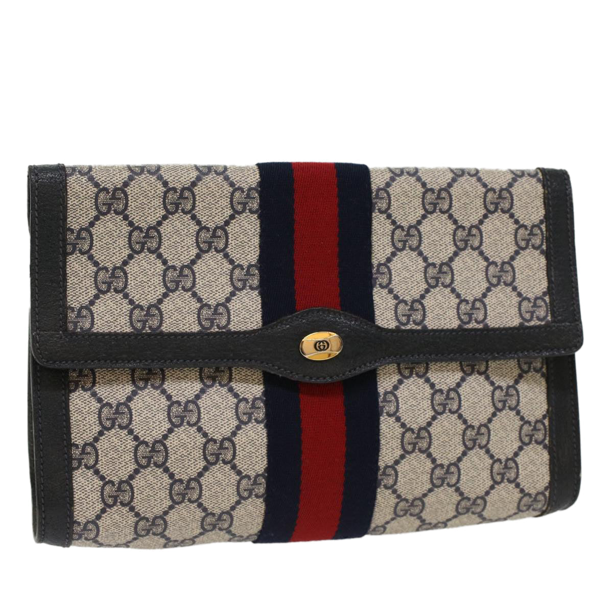 GUCCI GG Canvas Sherry Line Clutch Bag Gray Red Navy 89 01 006 ep1673
