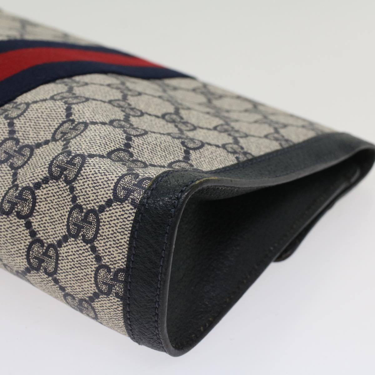 GUCCI GG Canvas Sherry Line Clutch Bag Gray Red Navy 89 01 006 ep1673