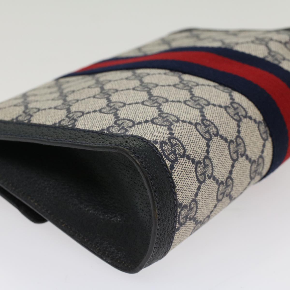 GUCCI GG Canvas Sherry Line Clutch Bag Gray Red Navy 89 01 006 ep1673