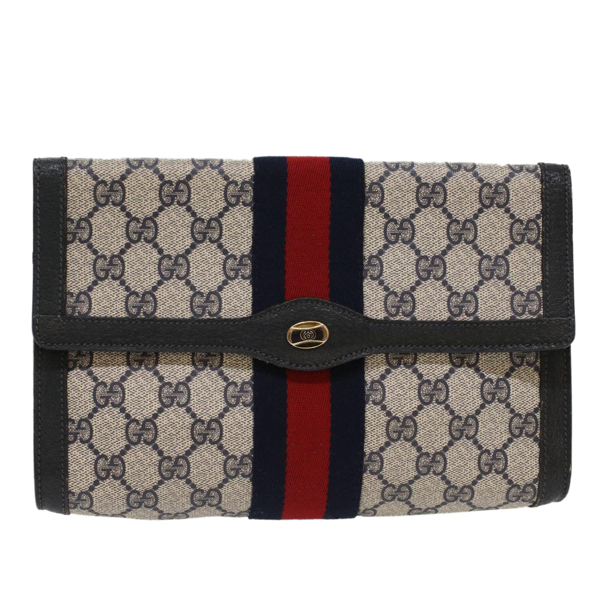 GUCCI GG Canvas Sherry Line Clutch Bag Gray Red Navy 89 01 006 ep1673