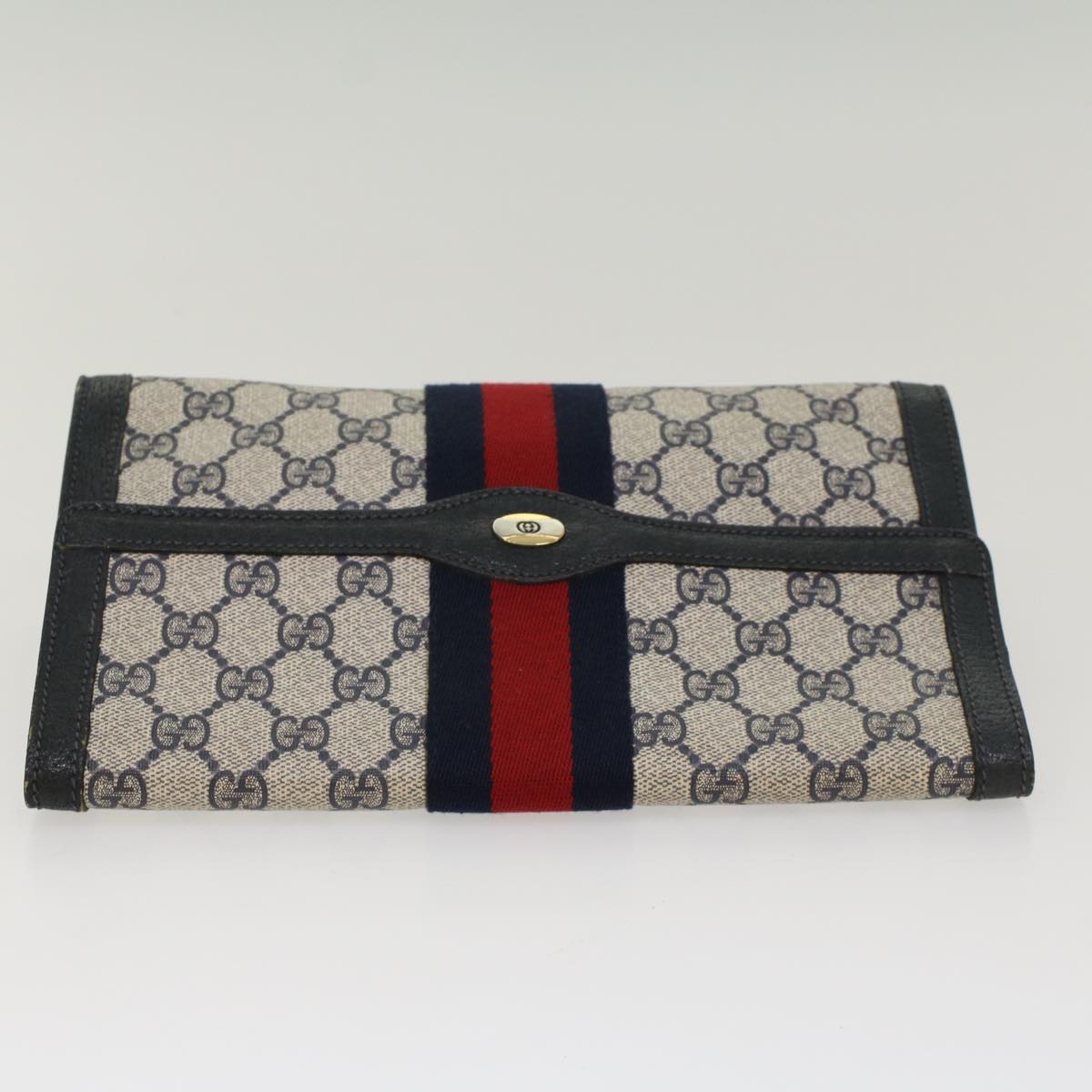 GUCCI GG Canvas Sherry Line Clutch Bag Gray Red Navy 89 01 006 ep1673
