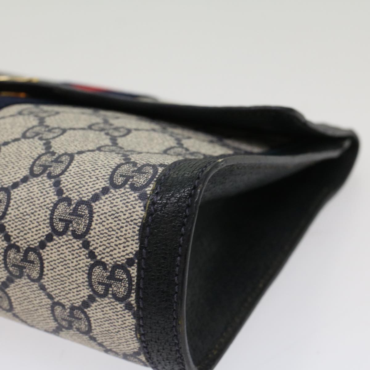 GUCCI GG Canvas Sherry Line Clutch Bag Gray Red Navy 89 01 006 ep1673