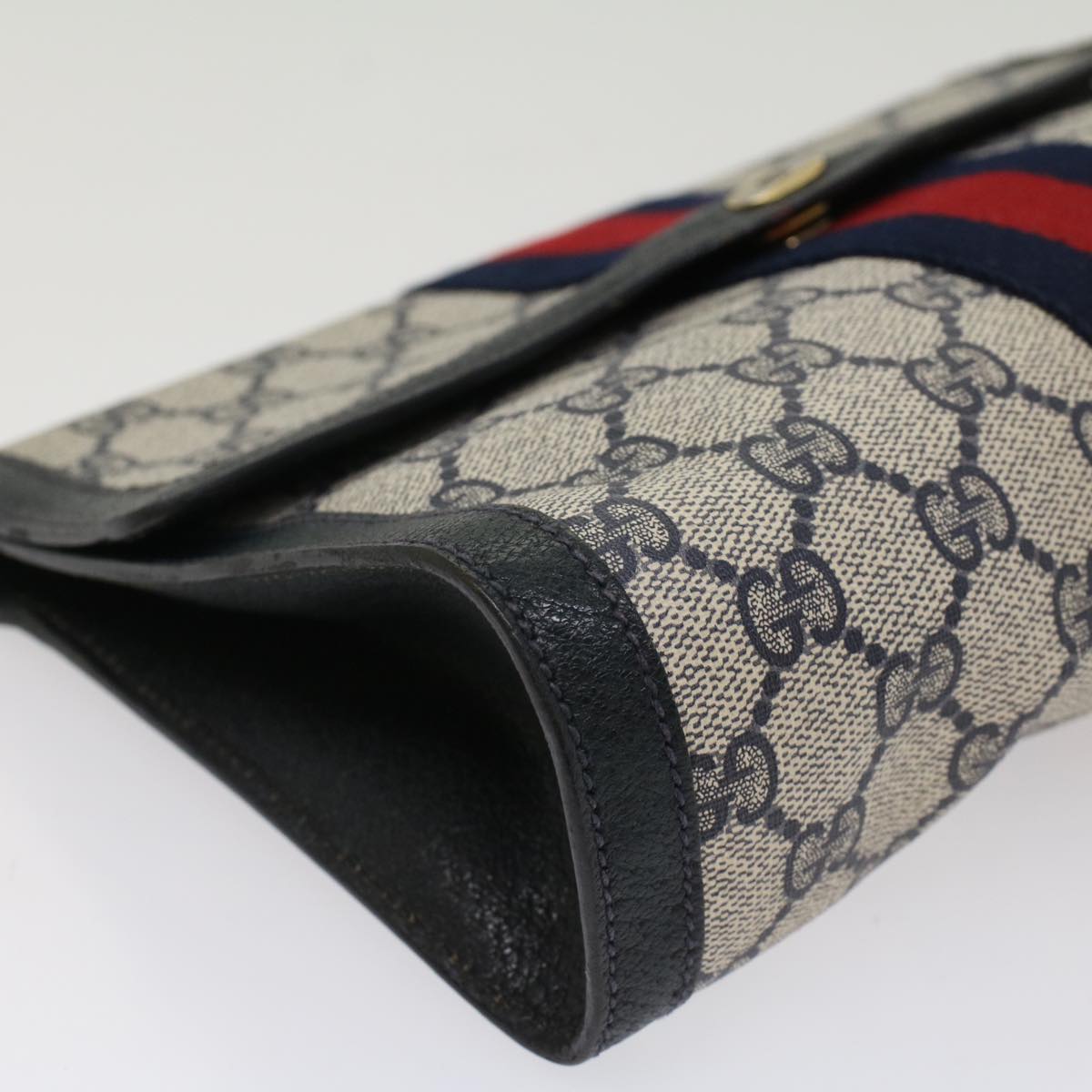 GUCCI GG Canvas Sherry Line Clutch Bag Gray Red Navy 89 01 006 ep1673