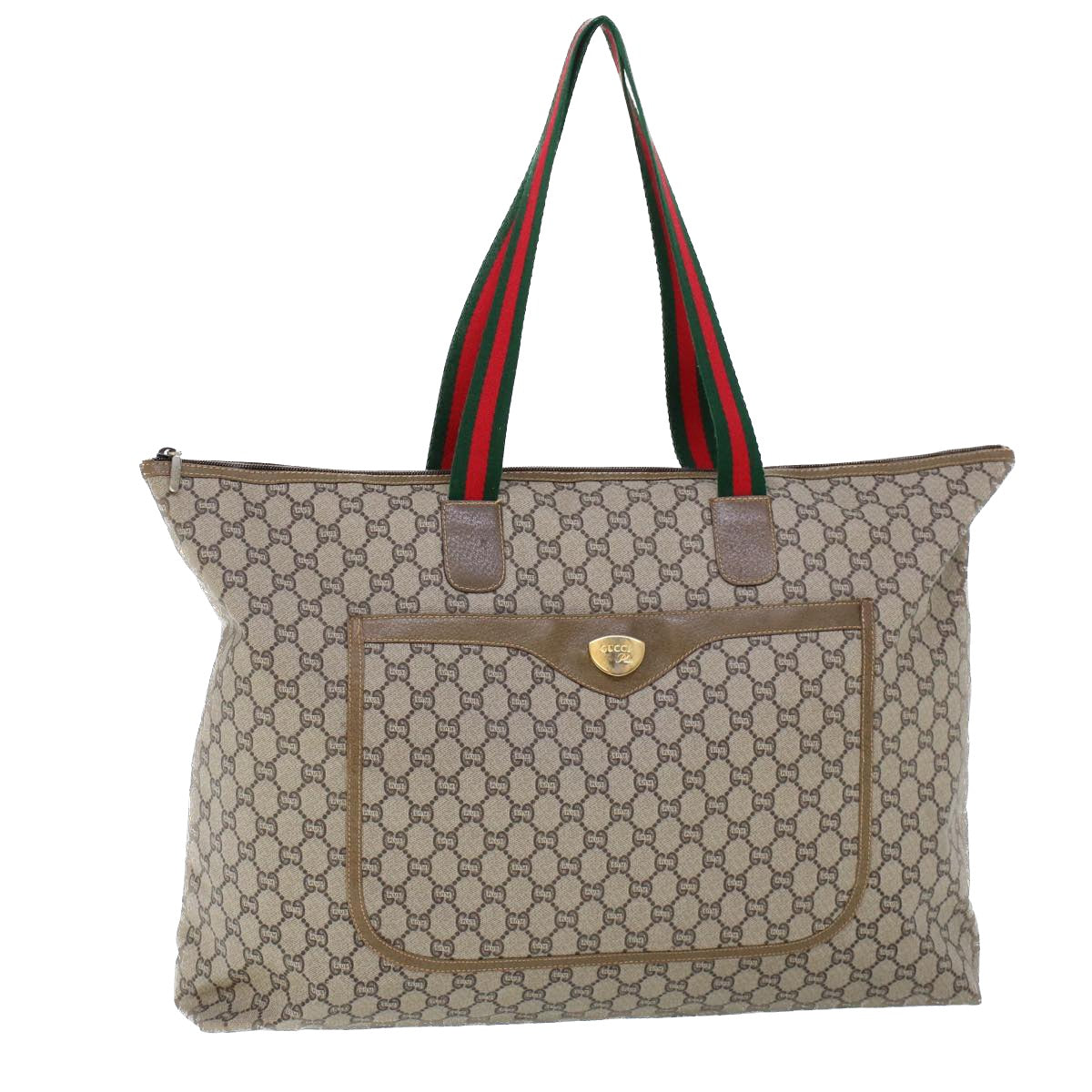 GUCCI GG Plus Canvas Web Sherry Line Tote Bag Beige Red Green ep1694