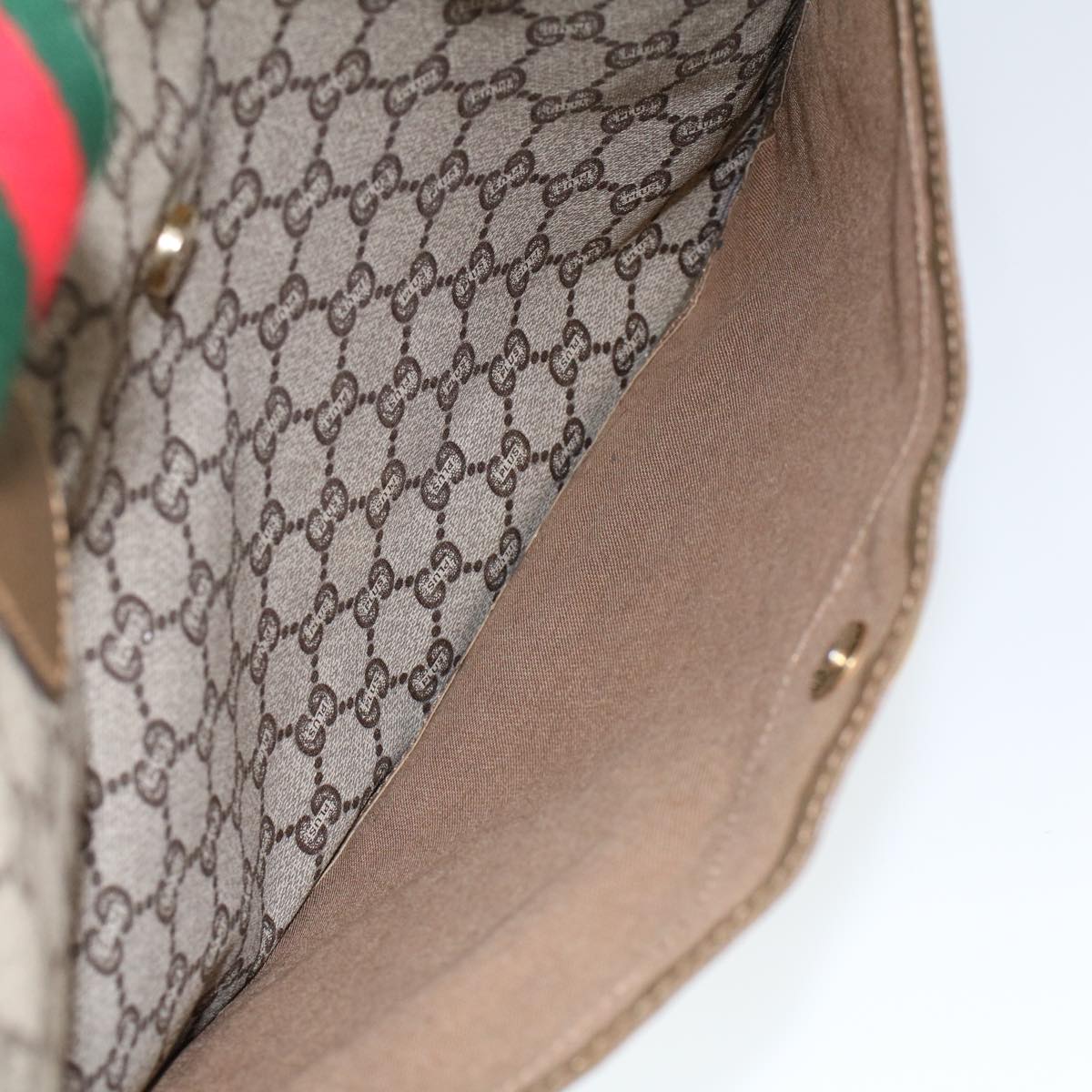 GUCCI GG Plus Canvas Web Sherry Line Tote Bag Beige Red Green ep1694