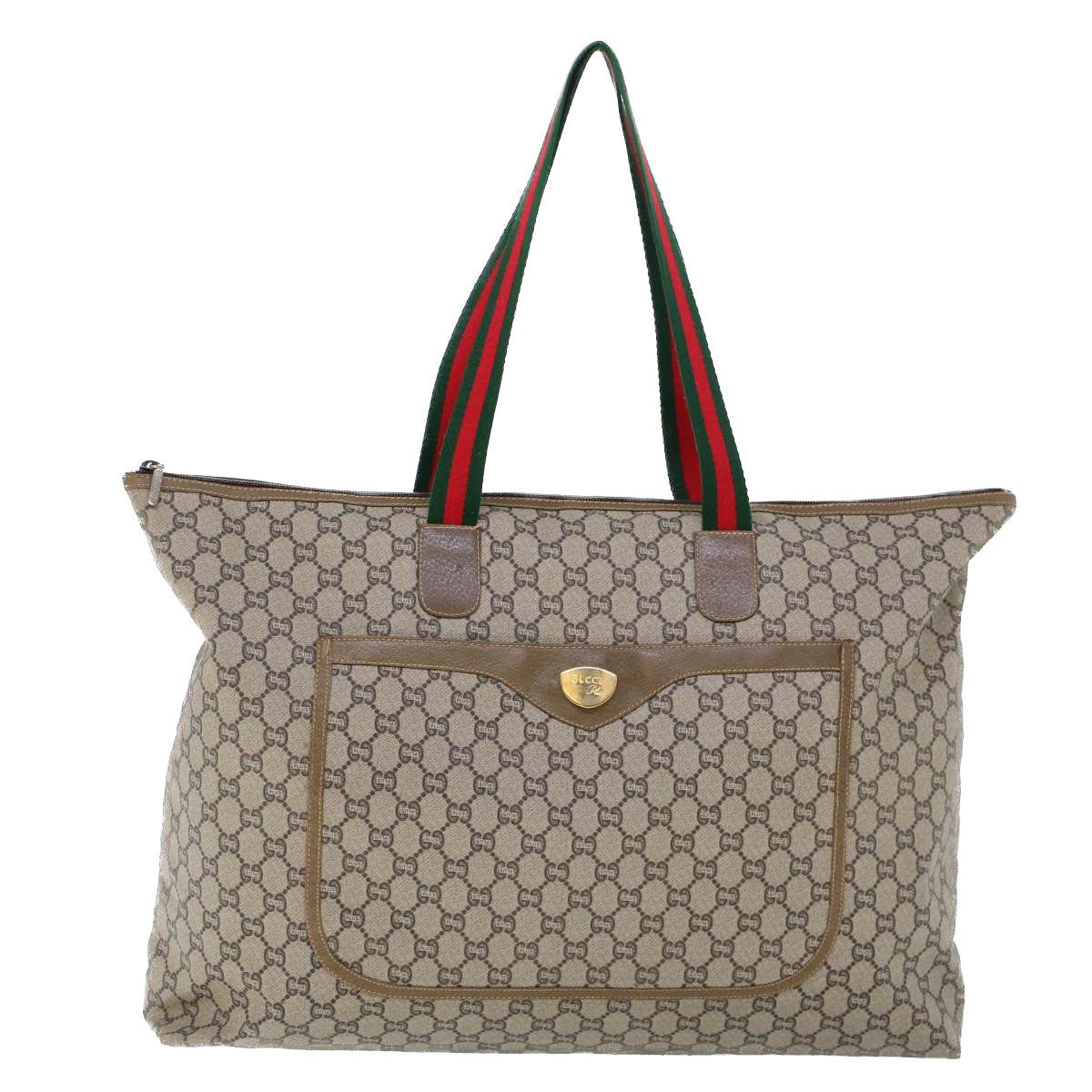 GUCCI GG Plus Canvas Web Sherry Line Tote Bag Beige Red Green ep1694