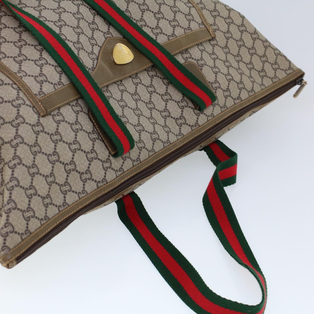GUCCI GG Plus Canvas Web Sherry Line Tote Bag Beige Red Green ep1694