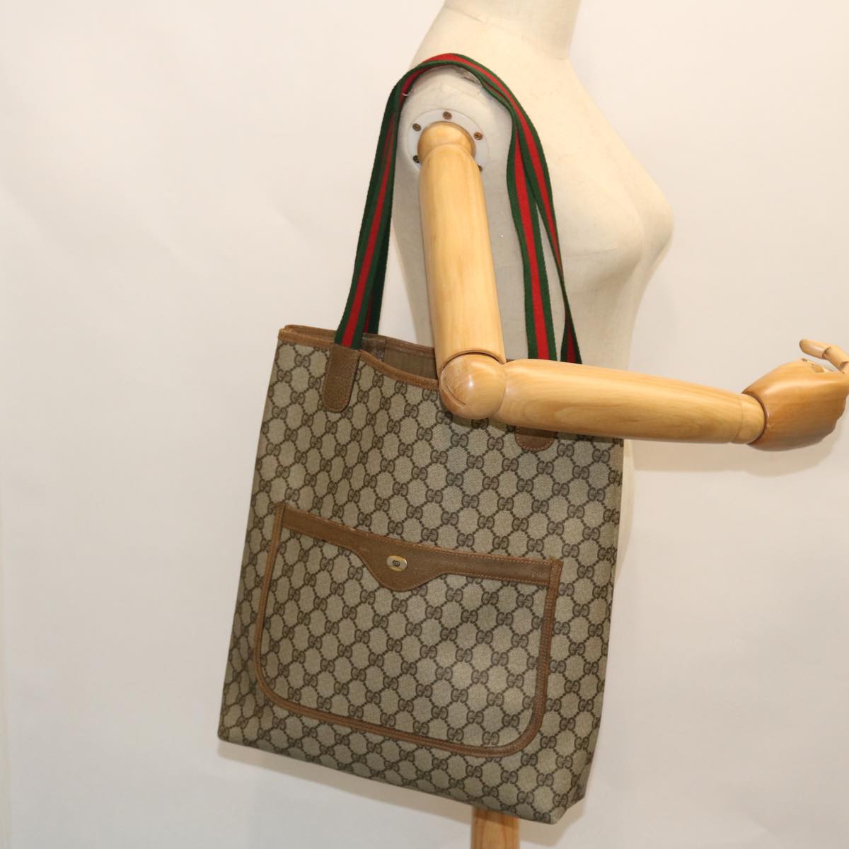 GUCCI GG Canvas Web Sherry Line Tote Bag Beige Red Green 39 02 003 ep1702