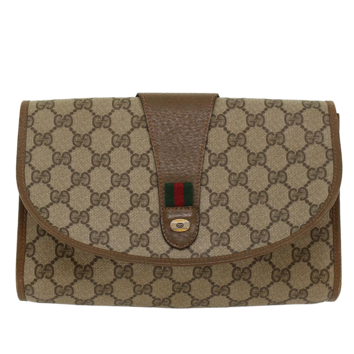 GUCCI GG Canvas Web Sherry Line Clutch Bag Beige Red Green 89 01 030 ep1704