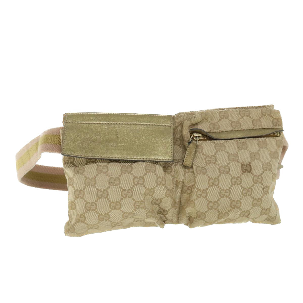 GUCCI GG Canvas Sherry Line Waist bag Beige Gold pink 28566 ep1738