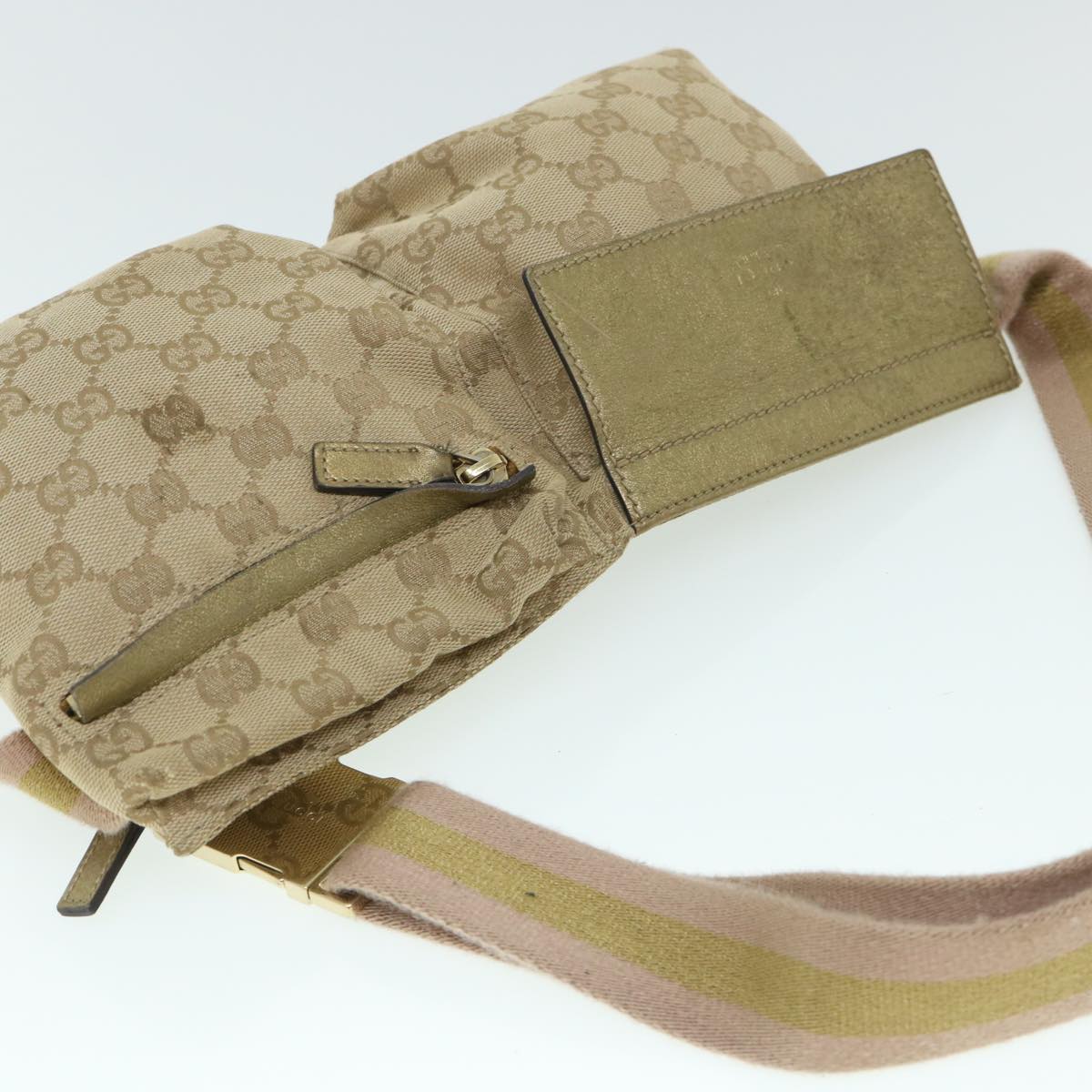GUCCI GG Canvas Sherry Line Waist bag Beige Gold pink 28566 ep1738