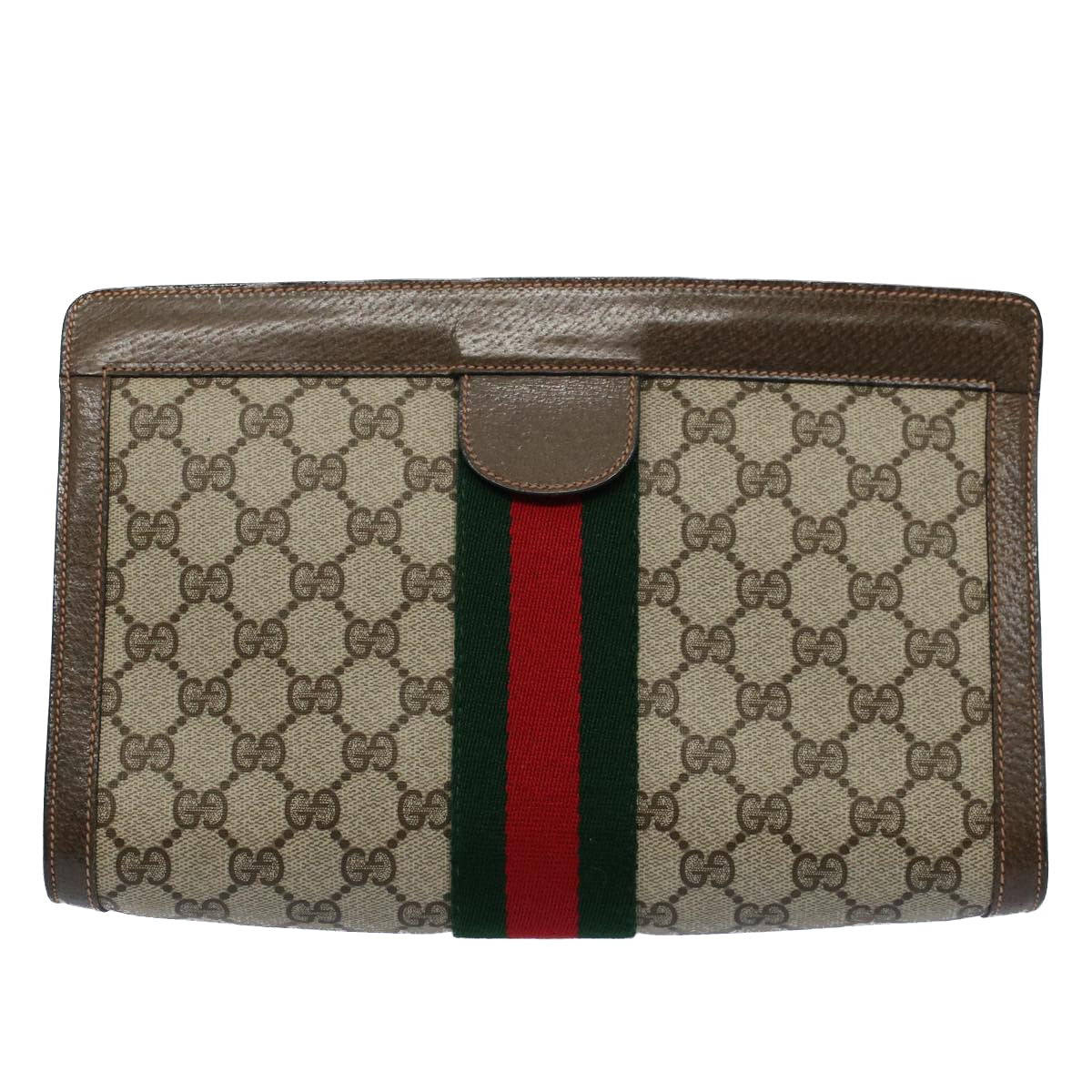 GUCCI GG Canvas Web Sherry Line Clutch Bag Beige Red Green 89 01 002 ep1743