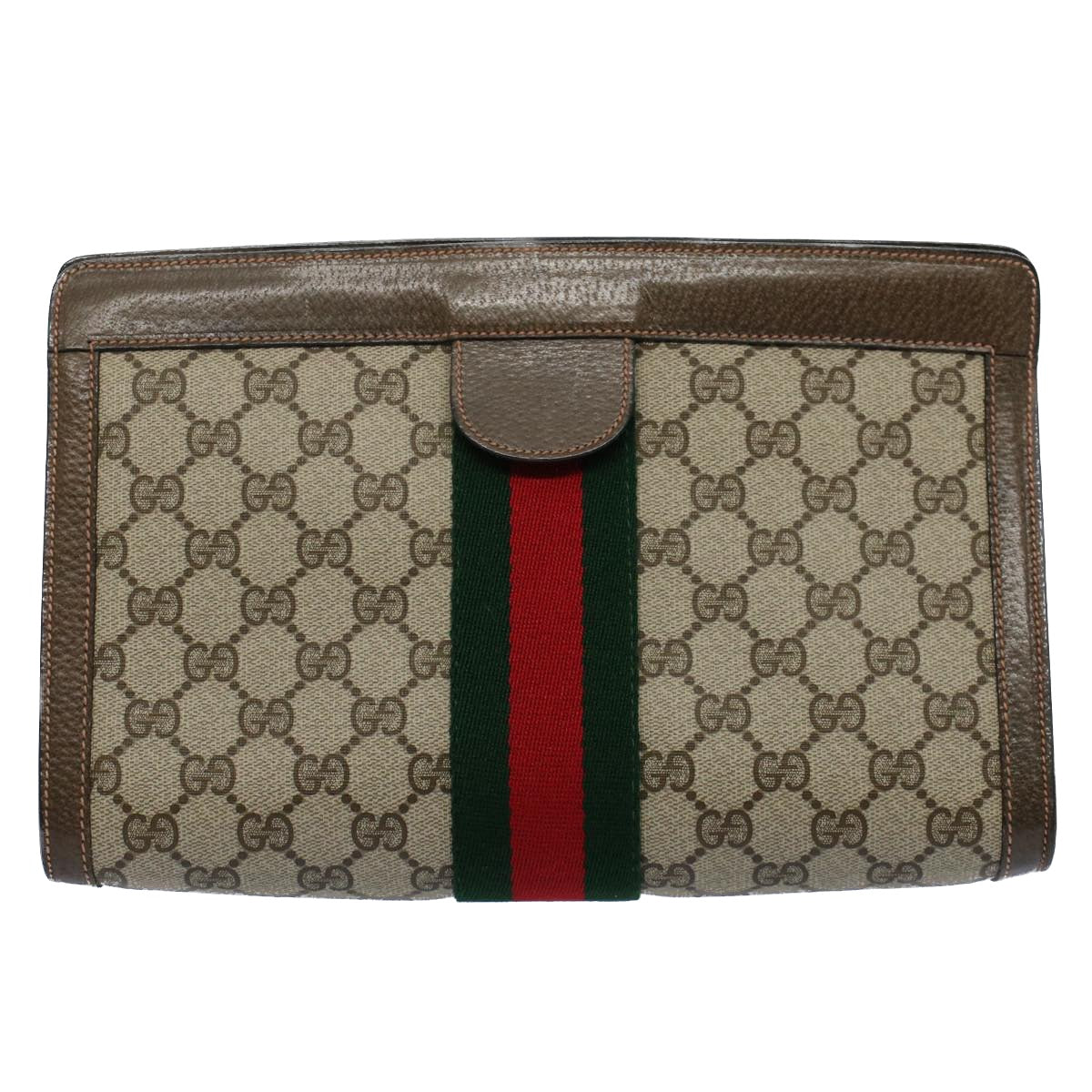 GUCCI GG Canvas Web Sherry Line Clutch Bag Beige Red Green 89 01 002 ep1743