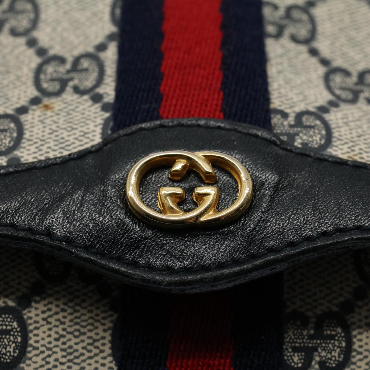 GUCCI GG Canvas Sherry Line Clutch Bag PVC Leather Gray Red Navy ep1790